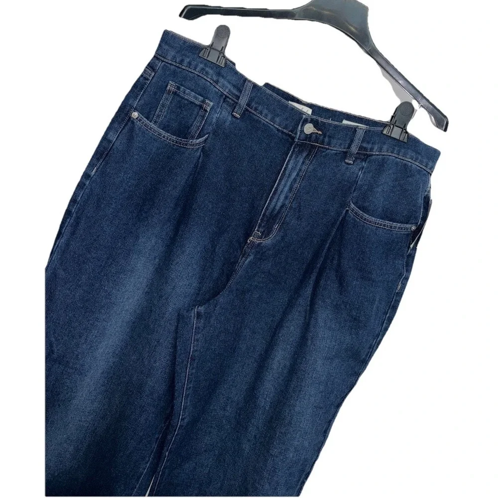 NWT Wonderly High Rise Wide Leg Jeans 16 Tall Long Dark Wash 100% Cotton Pleated